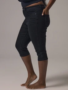 MUSERA Plus Black Denim Pocket Detail Skinny Capri Jeans Casual Denim Cool Basic Fall Winter Autumn - Black - View 4