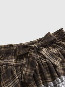 Sweetness Women's Autumn/Winter Plaid Contrast Lace Trim Multi-Layer Ruffle Skirt - Multicolor - View 3