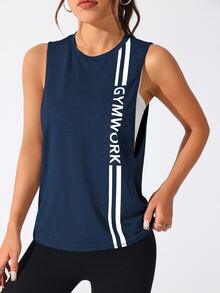 SHEIN Sports 女款字母印花日常健身運動背心 - 藏蓝色 - 查看 5