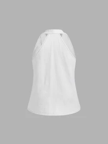 LUMIGAL Plus Size Women's Deep V-Neck Casual Halter Denim Top - White - View 8