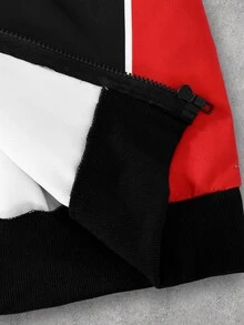 SHEIN 2pcs/Set Men's Teen Casual Y2K Style Activewear Set Red Colorblock Stand Collar Zipper Sweatshirt & Wide Leg Track Pants Fall Clothes Winter - Black - View 7