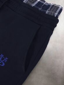 STYNVO 男士拼接格紋抽繩腰鬆弛休閒運動長褲 - 藏蓝色 - 查看 5