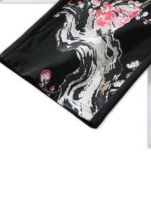 ROMWE MEN Goth Men's Sakura Print Drawstring Waist Pocket Casual Sweatpants - Black - View 5