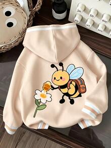 Kids Young Girl Casual Minimalist Thick Soft Comfortable Hooded Sweatshirt Suitable For Autumn/Winter Thermal Lined - Multicolor - View 1