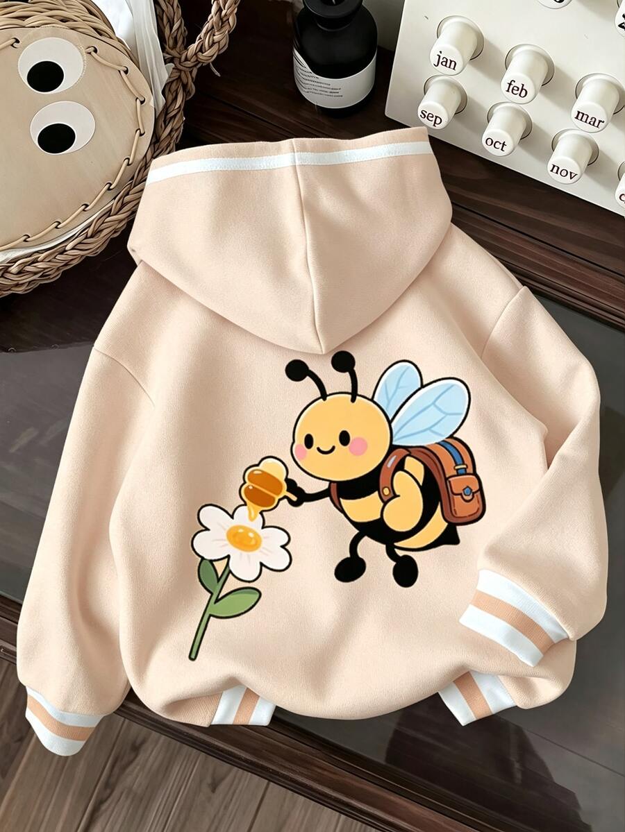 Kids Young Girl Casual Minimalist Thick Soft Comfortable Hooded Sweatshirt Suitable For Autumn/Winter Thermal Lined - Multicolor - View 1