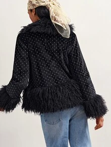 Bohemela Women's Polka Dot Fashion Versatile Winter Plush Patchwork Cardigan - Black - View 8