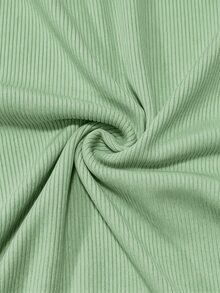 RosyDaze Autumn/Winter Sweet & Gentle Style Pink Ribbed Knit Base Layer Top, Chiffon Frill Trim Semi-High Neck Pearl Button Fitted Flare Long Sleeve T-Shirt, Versatile Inner Layer Top For Commute And Date - Green - View 7