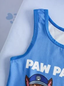 SHEIN | PAW Patrol طقم تانك توب وشورتات بطباعة كرتونية وحروف للأولاد الصغار - ازرق ضبابي - مشاهدة 6