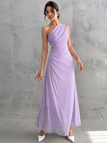 Firerie Women's Elegant Formal Office Commute Casual Vacation Party Vintage Teacher Mesh Solid Color One - Lilac Purple - View 4