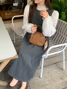 DAZY 女款純色圓領無袖休閒長洋裝 - 灰色 - 查看 7