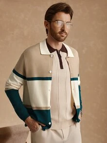 Core Aspect Men's Long Sleeve Knit Cardigan, Striped - Multicolor - View 6