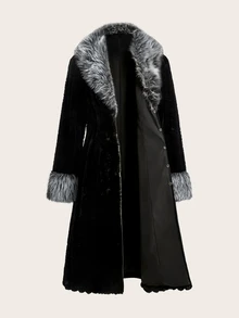SHEIN Clasi Women's Elegant Faux Fur Coat With Lapel, Long Sleeve And Zipper Closure - Black - View 10