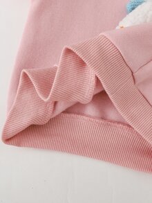 Cozy Pixies 女嬰針織純色可愛動物圖案圓領衛衣、長褲與背心外套三件套 - 彩色 - 查看 6