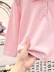 Elladie kids 女童 3件組長袖 Polo 衫，立領精緻愛心刺繡，修身長袖 T-shirt，適合返校季 - 彩色 - 查看 6