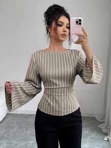 Siren Gaze Women's Striped Casual Daily Wear Shirt - Brown - View 5