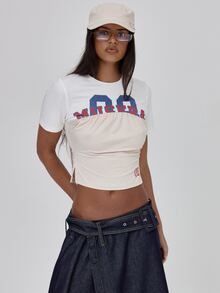 MUSERA White Contrast Colour Graphic Top Fall Autumn Winter Coolgirl Back To School Blancs - Multicolor - View 2