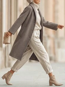 Balvessa Women's Solid Color Lapel Fashion Versatile Overcoat Office Everyday Gray Fall Elegant - Mocha Brown - View 6