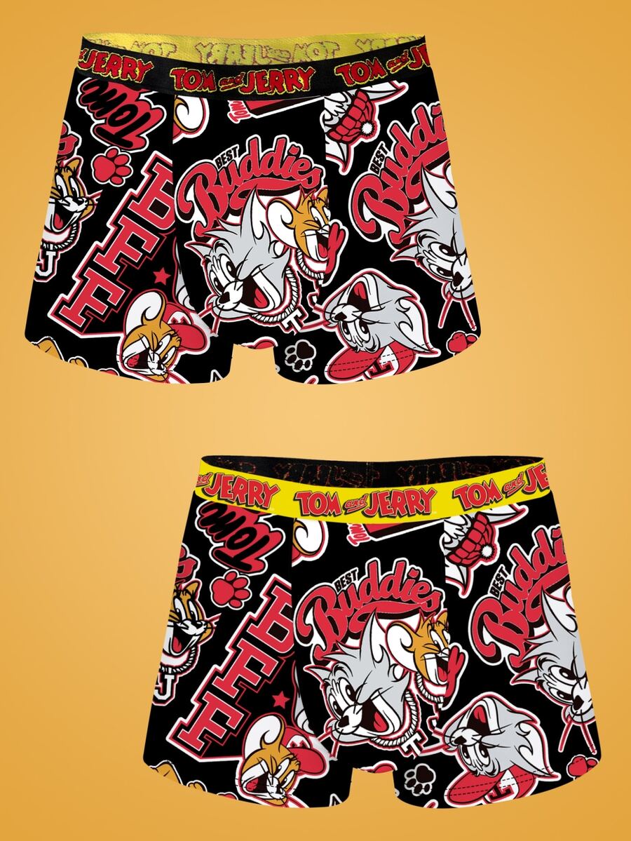 Notgurli TOM & JERRY X SHEIN Men's Printed Fashionable Boxer Briefs 2-Pack - Multicolor - View 1