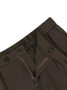 SLATEMANN Men's Black Long Pants, Fashionable Dress Pants, Minimalist Loose Casual Trousers - Coffee Brown - View 6