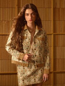 MOTF STUDIO WOMEN'S AUTUMN/WINTER VINTAGE JACQUARD PATCHWORK VELVET COLLAR SHORT JACKET - Multicolor - View 5