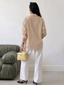 Solavon Women's Solid Color Casual Versatile Daily Wear Shirt - Brown - View 2