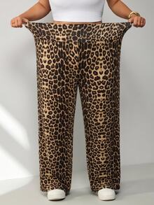 SHEIN CURVE+ Large Women's Wide Waistband Flared Pants, Suitable For Various Leg Shapes - Multicolor - View 3