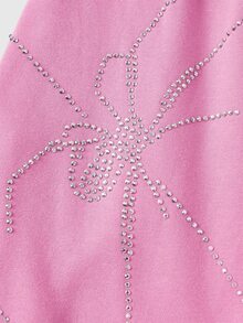 ROMWE Street Life Streetwear Pink Loose Spider Web Rhinestone Sweatshirt And Long Pants For Women - Pink - View 3