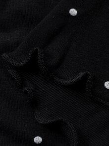 DAZY Contrast Polka Dot Button-Front Long Sleeve T-Shirt And Straight Leg Pants Casual Daily Home Wear Spring Autumn Maternity 2 Pieces Set - Black - View 8