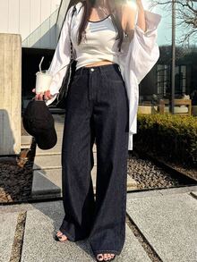DAZY 女款休閒日常旅行牛仔褲，附口袋與鈕扣設計 - 藍色 - 查看 5