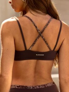 GLOWMODE FeatherFit™ Silhouette Flow Colorblock Anti-Slip Mock 2-Piece Demi Bra With Open Back Removable Cups Yoga Pilates Studio Daily Active Wear - Dark Truffle - View 5