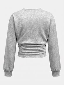 SHEIN Sweatshirt Pullover Abu-abu untuk Remaja Perempuan dengan Pinggang Berkerut, Gaya Kasual Longgar dan Serbaguna, Lapisan Bulu, Cocok untuk Musim Kembali ke Sekolah, Koleksi Terbaru Musim Gugur - Light Grey - View 2