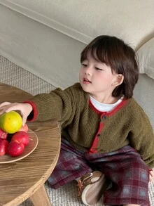 DAZY Infant (Boy) Colorblock Korean Style Autumn/Winter Long Sleeve Cardigan - Dark Green - View 4