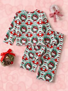 HELLO KITTY AND FRIENDS | SHEIN Baby Girl Cartoon Print Long Sleeve Top And Pants Loungewear Set - Multicolor - View 2