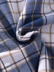SHEIN Baby Boy Plaid Pattern Collared Long Sleeve Button-Up Shirt, Elastic Waist Long Pants, Solid Color Shawl 3 Pieces Set, Versatile And Comfortable - Royal Blue - View 6