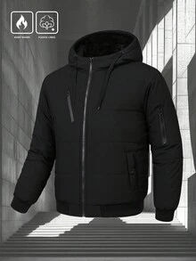 Manfinity Homme Men's Zipper Pocket Long Sleeve Hooded Padded Coat, Winter Fashion - Black - View 1