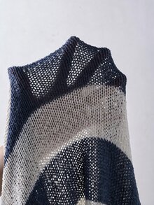 Solivie Women's Striped Cold Shoulder Loose Casual Versatile Sweater - Navy Blue - View 5