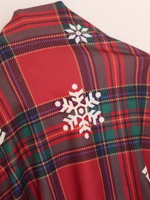 Doze Lane Casual Christmas Plaid Print Lapel Front Open Long Sleeve Pants Plus Size Pajama Set - Multicolor - View 7
