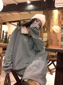 DAZY Women's Casual Korean Style Long Sleeve Sweatshirt And Loose Pants 2 Pieces Set - Blue - View 7