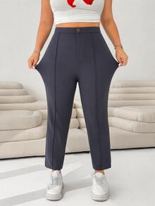 SHEIN EZwear 深灰色女款大尺碼針織 9/10 長度修身褲 - 深灰色 - 查看 1