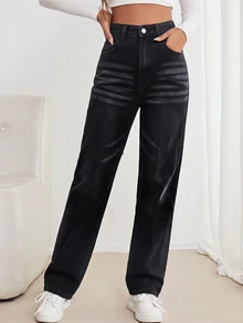 SHEIN Tall 女款休閒日常牛仔褲，附口袋與鈕扣 - 深灰色 - 查看 6