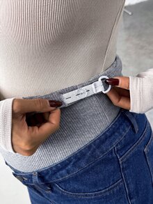 SHEIN Maternity Grey Knit Belly Support Patchwork Vintage Blue Denim Loose Fit Long Pants - Blue - View 8