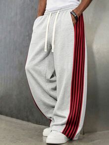 Manfinity Roghcode Men's Loose Casual Colorblock Patchwork Webbing Plus Size Sweatpants - White - View 3