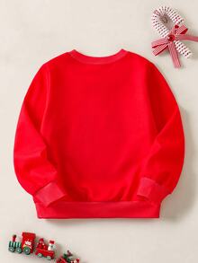 TOM & JERRY X SHEIN Young Boy Letter Cartoon Print Crew Neck Long Sleeve Casual Sweatshirt - Red - View 2