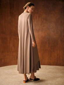 MOTF PREMIUM WOMEN'S CASUAL COMMUTE SHAWL & KNIT SKIRT 2 PIECES SET - Khaki - View 3