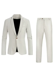 Manfinity Mode Men's Solid Color Casual Business Suit Set, Suitable For Daily Commute, Relaxed Work Environment Or Semi-Formal Occasions, Also An Ideal Gift For Boyfriend And Husband - Apricot - View 4