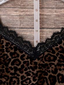 SHEIN VCAY Plus Size Women's Contrast Lace Leopard Print Fashion Camisole - Multicolor - View 4
