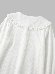 GlowEve CURVE Regalyn Plus Size Women's Solid Color Cotton Textured Jacquard Fabric Cute Korean Style Peter Pan Collar Blouse, Suitable For Spring And Autumn Layering - White - View 7