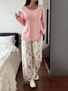 DAZY Women's Solid Color Long Sleeve Pocket Top And Pants Pajama Set - Pink - View 4