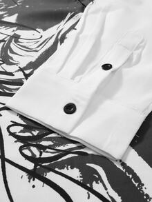 ROMWE MEN Street Life Men's 2 In 1 Shirt With Calligraphy And Little Angel Print - Multicolor - View 3