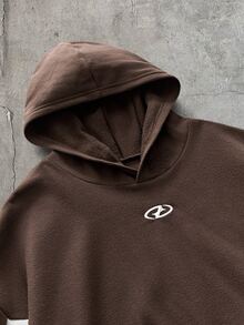 AXEPEAK Plus Size Men's Geometric Print Colorblock Hooded Sweatshirt - Chocolate Brown - View 4